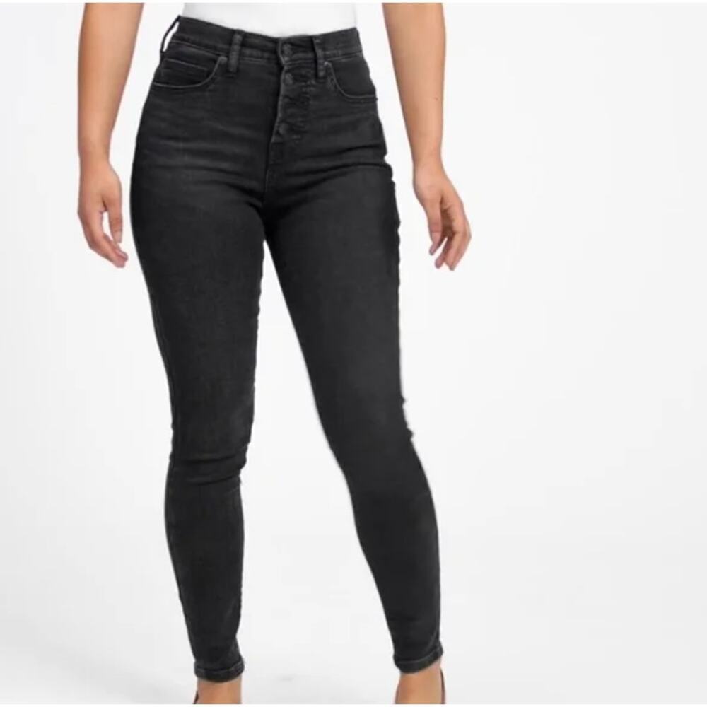 Everlane Black High Rise Authentic Stretch Skinny Exposed Buttons Jeans Size 29